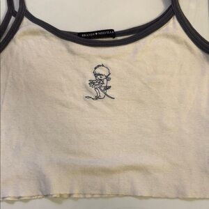 Brandy Melville Cream Crop Tank with Blue Graphic, OS